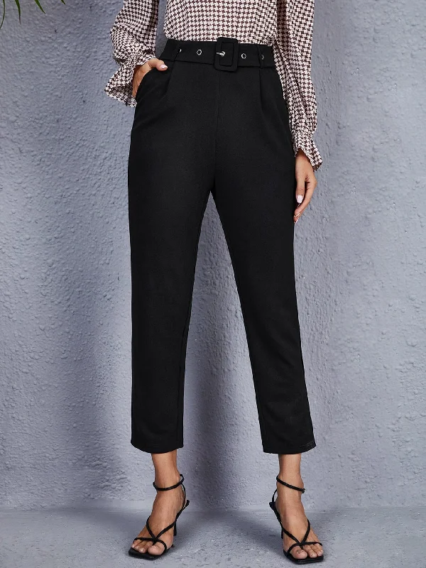 Weekend Deals That Dazzle Elegant Plain Grommet Eyelet High Waist Cropped Womens Pants