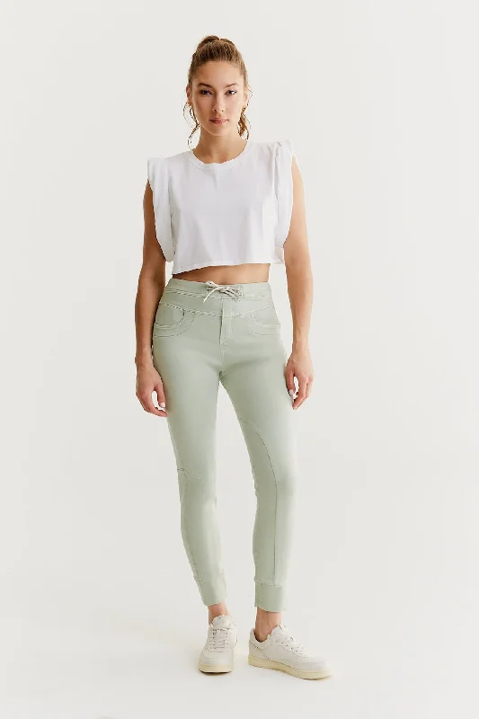 Can't Resist Mila Mid Waist Jogger 5 Pocket Ankle Pants Mint