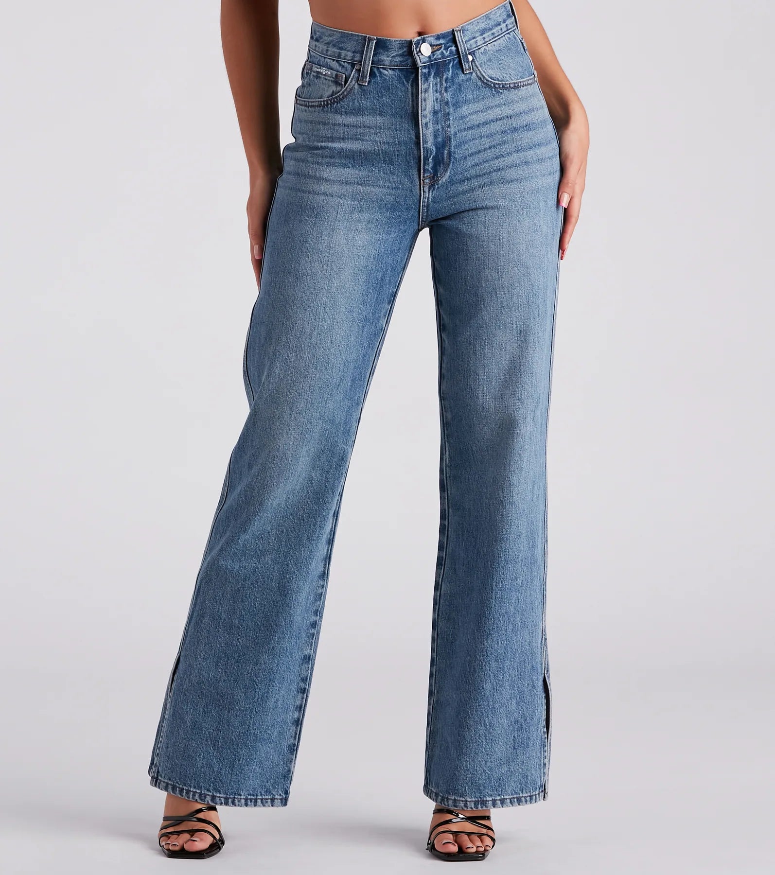 Price Rollback Low-Key Slay High Rise Wide Leg Slit Denim Jeans