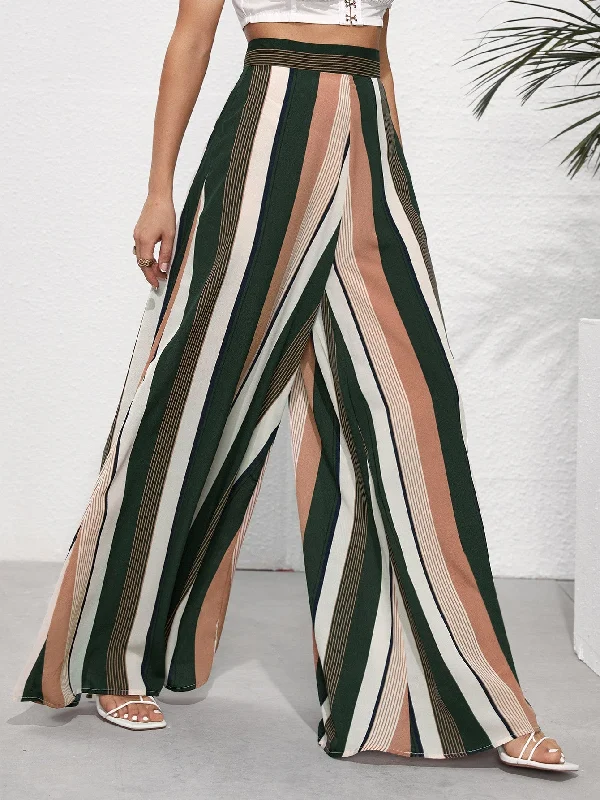 Now Available Boho Striped Zipper High Waist Long Women Pants