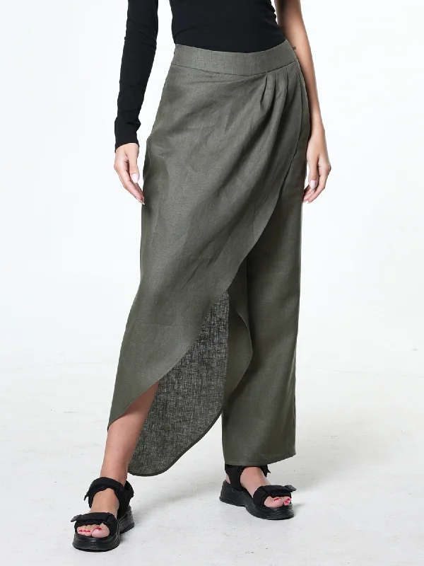 Online Exclusive Loose Linen Pants In Khaki
