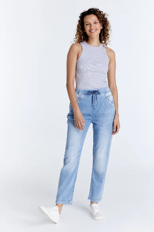 Super Deal Ella Mid Waist Jogger 5 Pocket Ankle Jeans Light Blue Denim