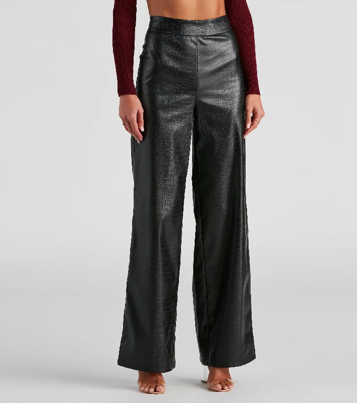 Low Price Chic Mate PU Croc Wide Leg Pants