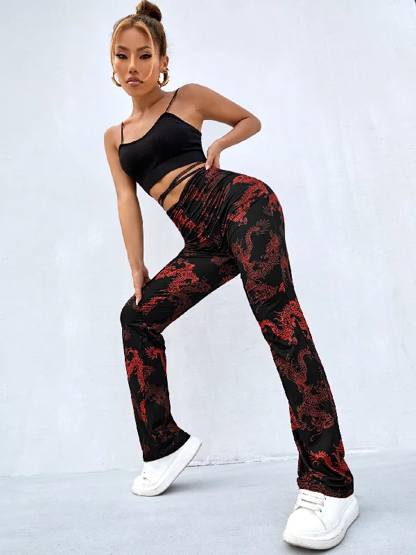 Value Deals Casual Animal Tie Back High Waist Long Women Pants