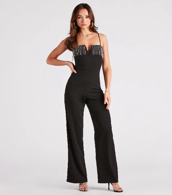 Price Slash Make It Glam Rhinestone Fringe Jumpsuit