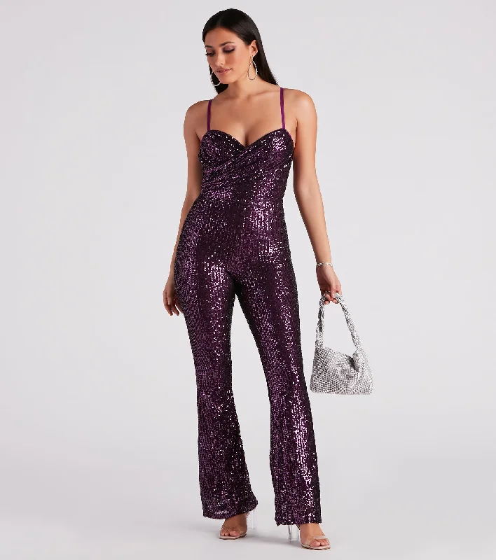 Flash Sale Bedazzle Me Sequin Flare Jumpsuit