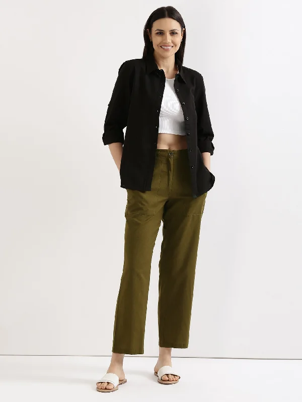 Weekend Special Olive Green Airy Linen Pants