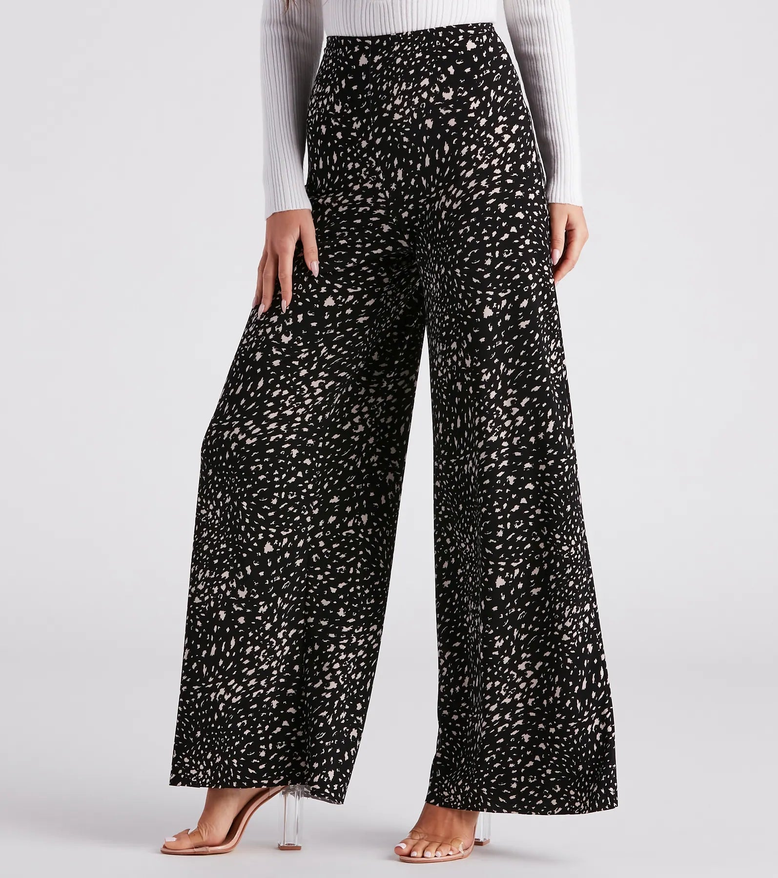 Weekend Discounts to Enjoy Fabulous Flair Leopard Print Wide-Leg Pants