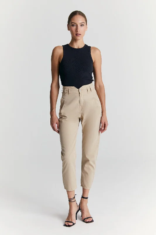 Weekend Discounts You Deserve Camila High Waist Paperbag Chino Pants Beige