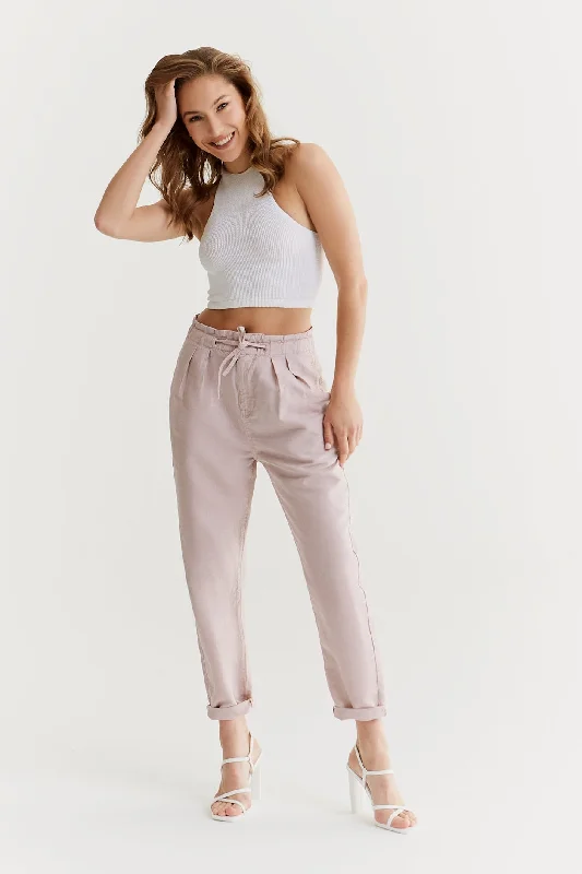 Celebrate the Weekend with Discounts Claudia High Waist Paper Bag Chino Cropped Pants Dusty Rose