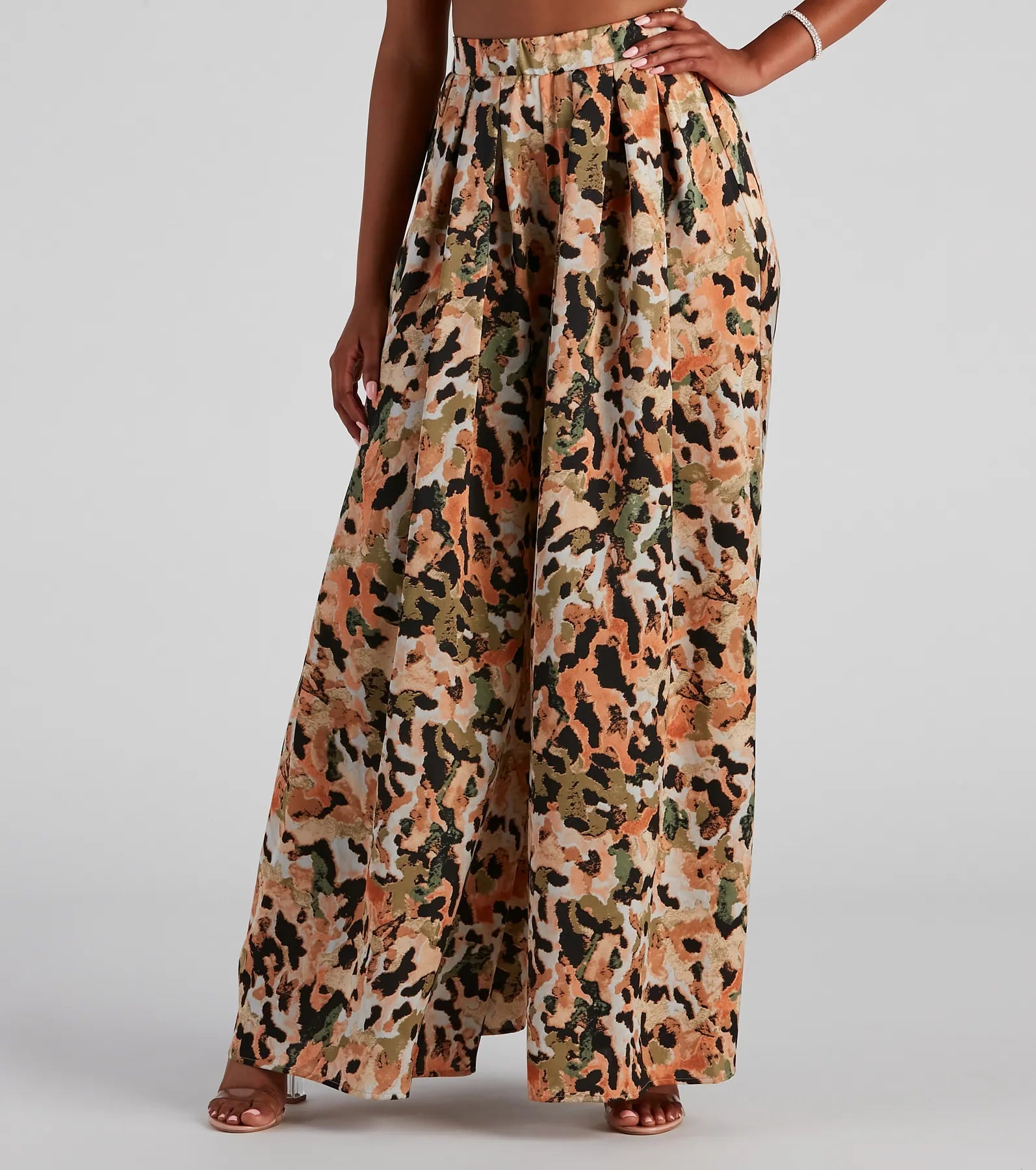 Clearance Sale Abstract Art Satin Wide Leg Pants