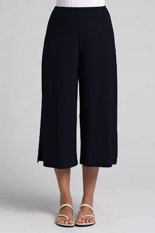 Amazing Value Side Slit Wide Capri | Navy