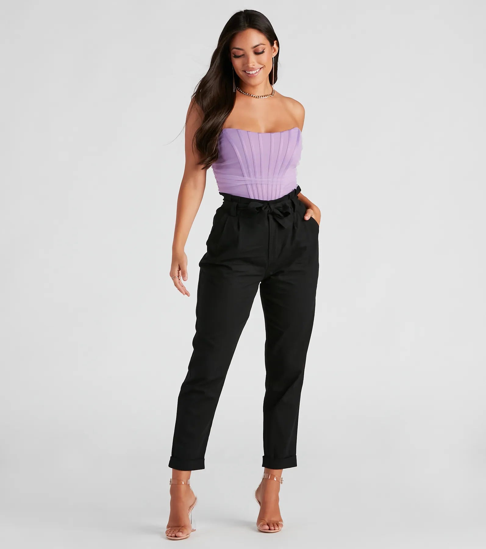 Epic Value Trendy And Tapered High Waist Paperbag Pants