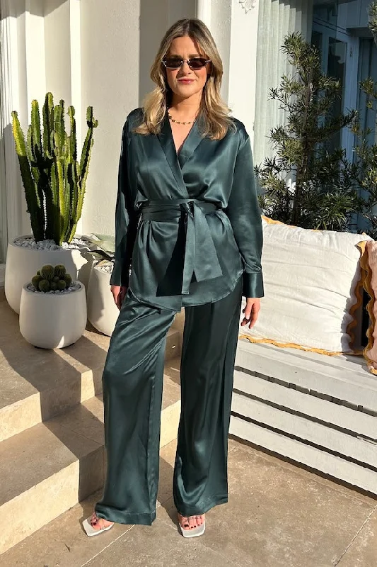 Special Discount Relaxed Silk Boy Pant Green