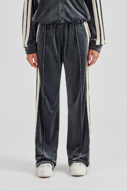 Weekend Deals That Thrill Taping Wide Leg Velour Track Pant - Grey