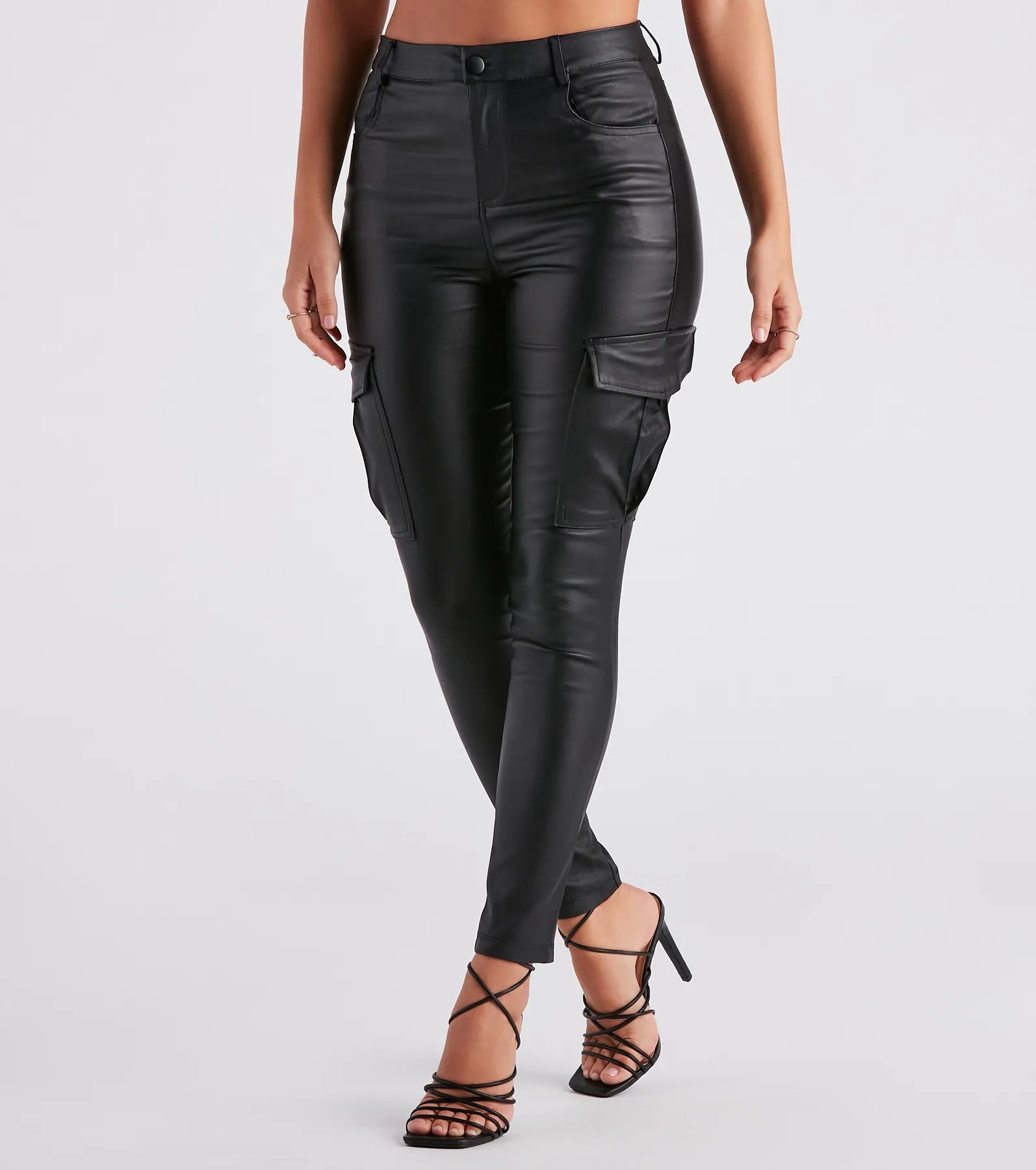 Final Clearance Casually Elevated Faux Leather Cargo Pants