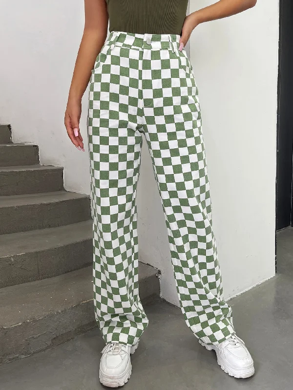 Savings Galore Casual Plaid Zipper High Waist Long Women Pants