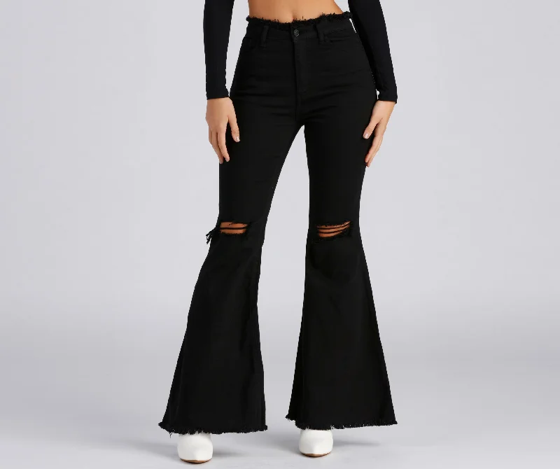 Deal Dash Fashion Distress High-Rise Flared Jeans