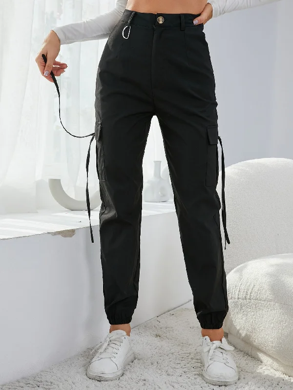 New Markdowns Sporty Plain Pocket Natural Long Women Pants