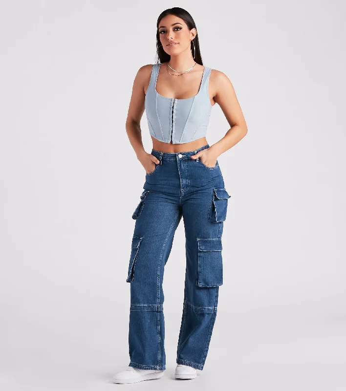 Weekend Deals You Can't Resist Streetwear Chick Mid-Rise Cargo Denim Jeans