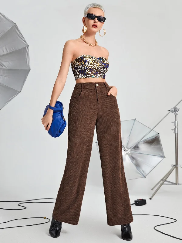 Act Now Elegant Plain Zipper High Waist Long Women Pants