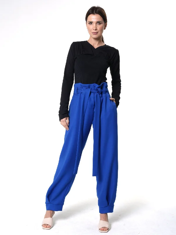 Weekend Bargains to Cherish High-Waisted Paperbag Pants in Royal Blue