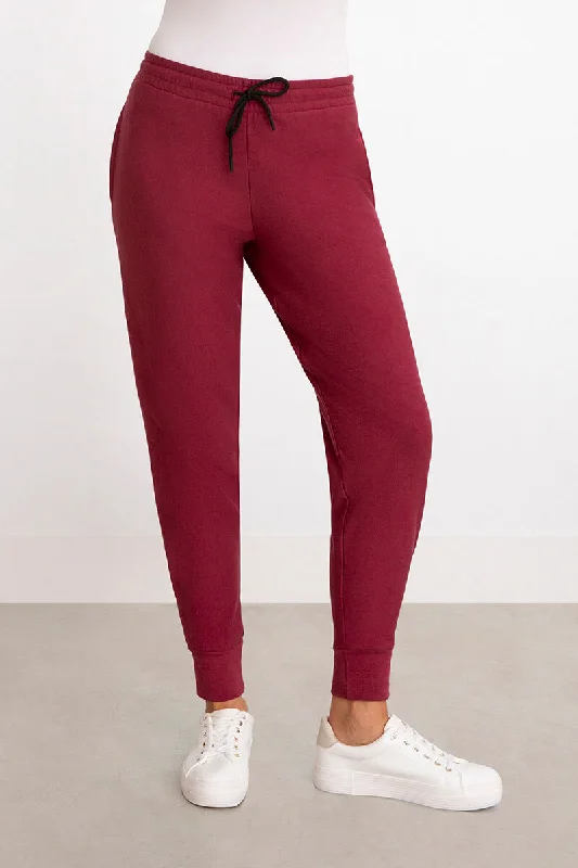 Hurry In Bamboo Fleece Pleat Hem Jogger | Cherry