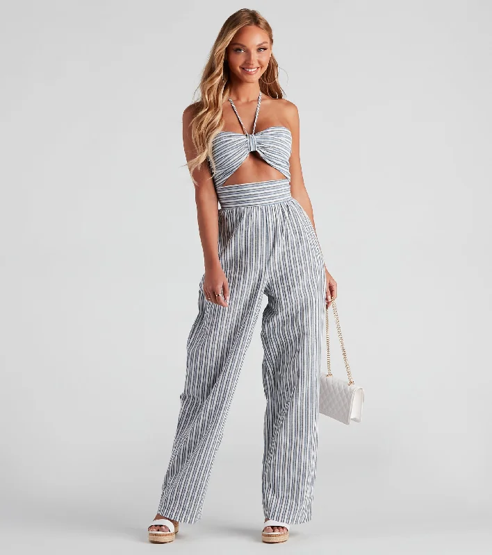 Early Access Seasonal Stripe Halter Linen Jumpsuit