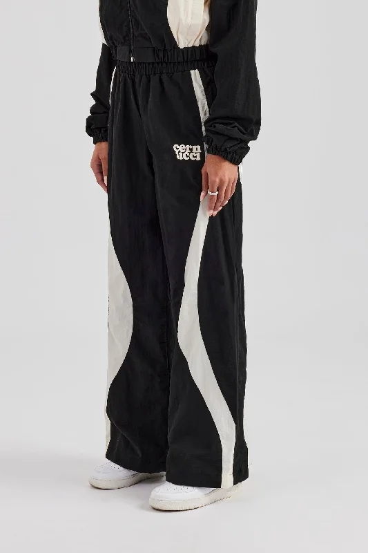 Weekend Bargains to Enjoy Contrast Panel Nylon Wide Leg Trouser - Black