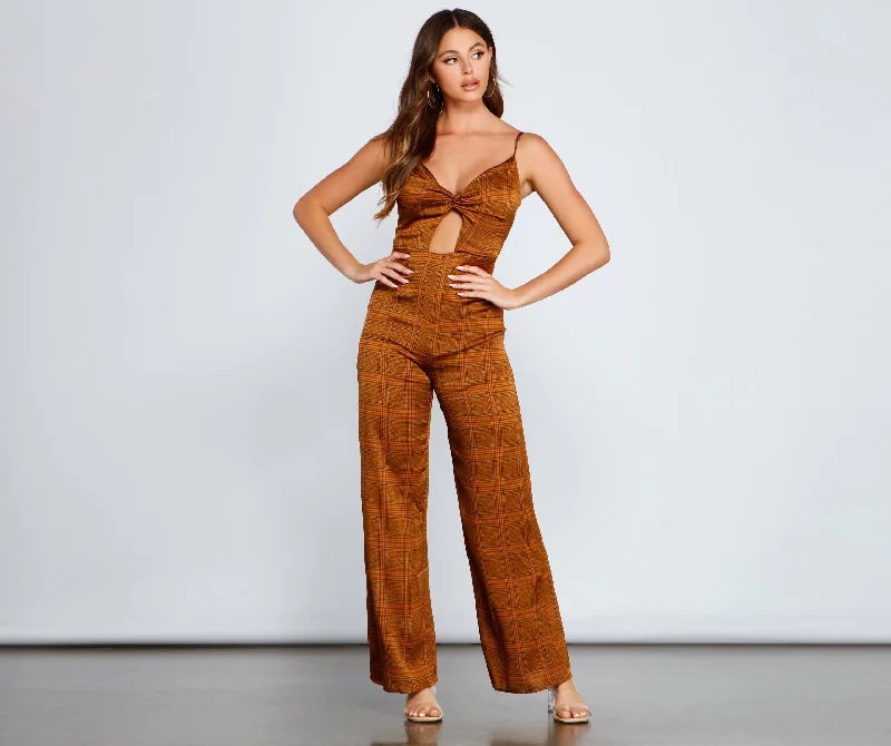 Savings Soar This Weekend Plaid Perfection Twist Front Jumpsuit