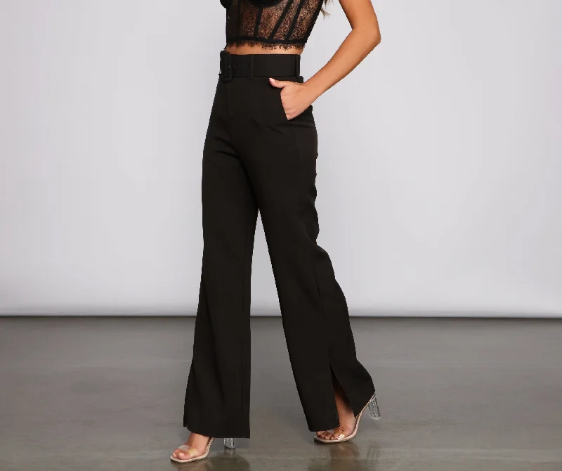 Now Available Chic Belted Dressy Wide-Leg Pants