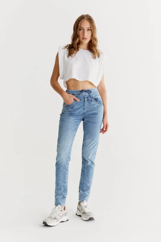 Mega Sale Mila Mid Waist Jogger 5 Pocket Ankle Jeans Light Denim