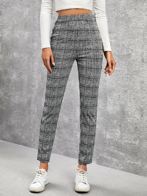 New Deal Preppy Tartan High Waist Long Women Pants