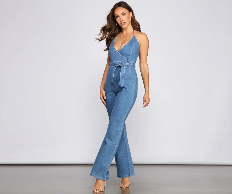 Daily Deals Denim Diva Halter Jumpsuit