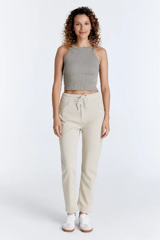 Final Clearance Ella Mid Waist Jogger 5 Pocket Ankle Pants Sand