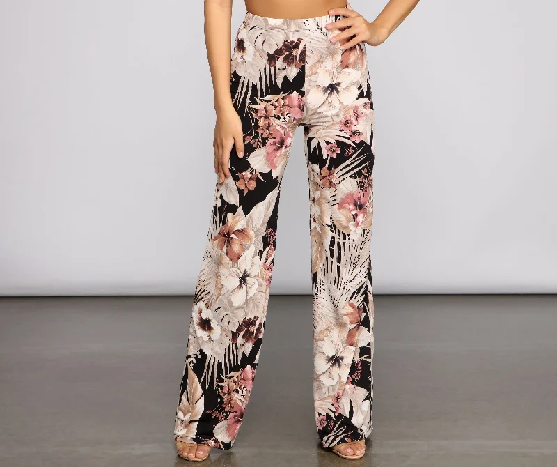 Take Action Island Vacay Tropical Wide Leg Pants