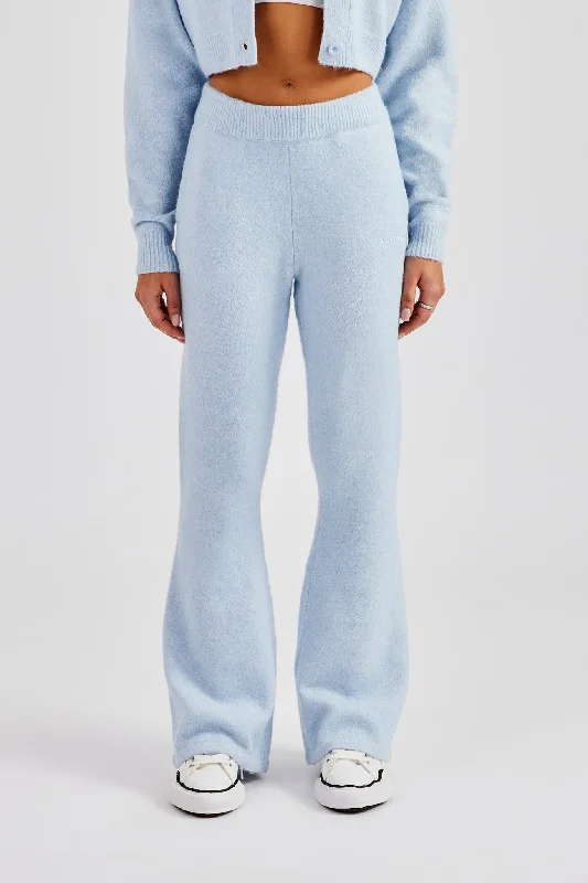 Weekend Offers That Please Knitted Flare Trouser - Baby Blue
