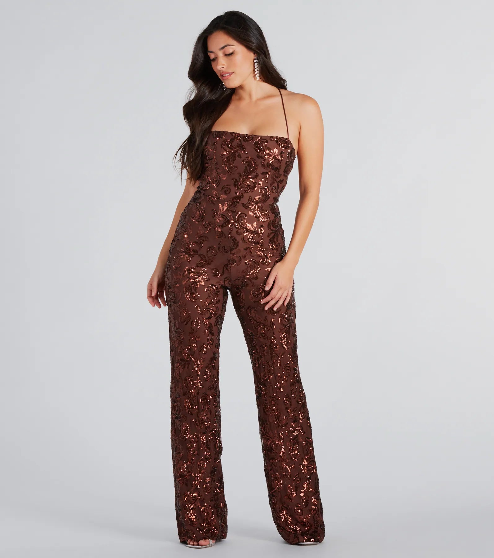 Deal Explosion Radiate In Sequins Lace-Up Jumpsuit