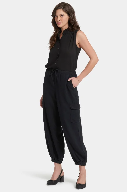 Price Cut Relaxed Cargo Ankle Pull-On Pants - Overdye Black