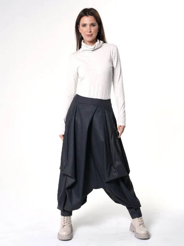 Weekend Specials to Relish Draped Harem Pants In Dark Gray