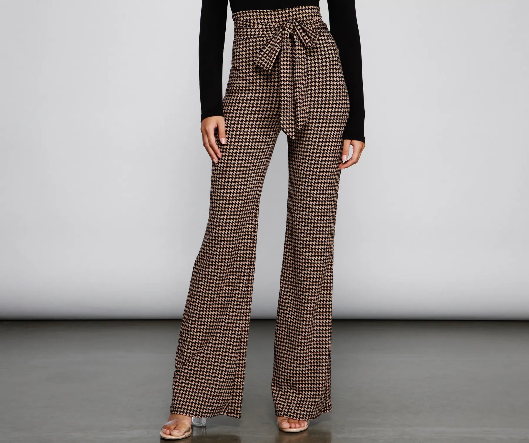 Anniversary Sale Chic Tie-Front Houndstooth Pants