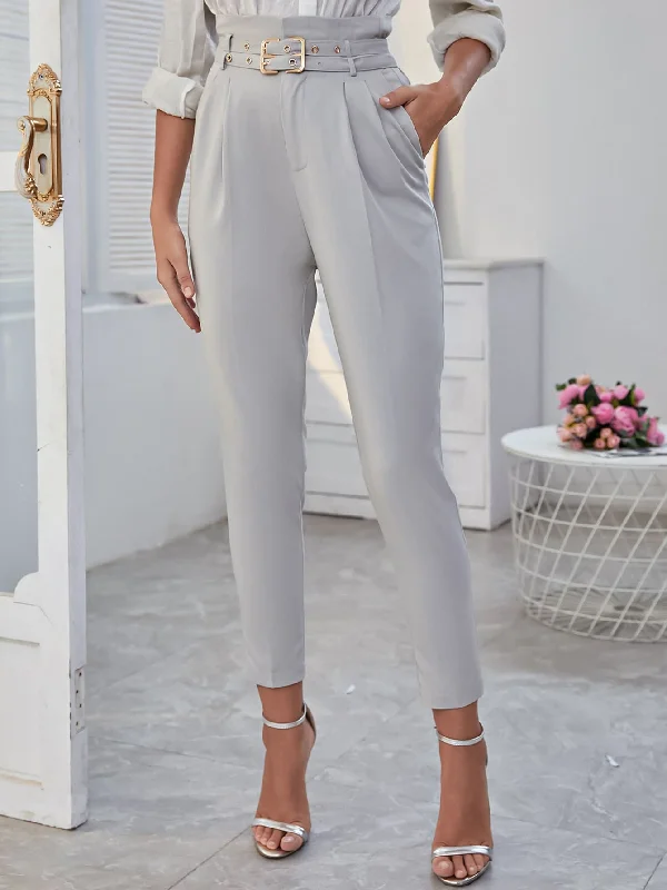 Weekend Offers That Tempt Elegant Plain Grommet Eyelet High Waist Cropped Women Pants