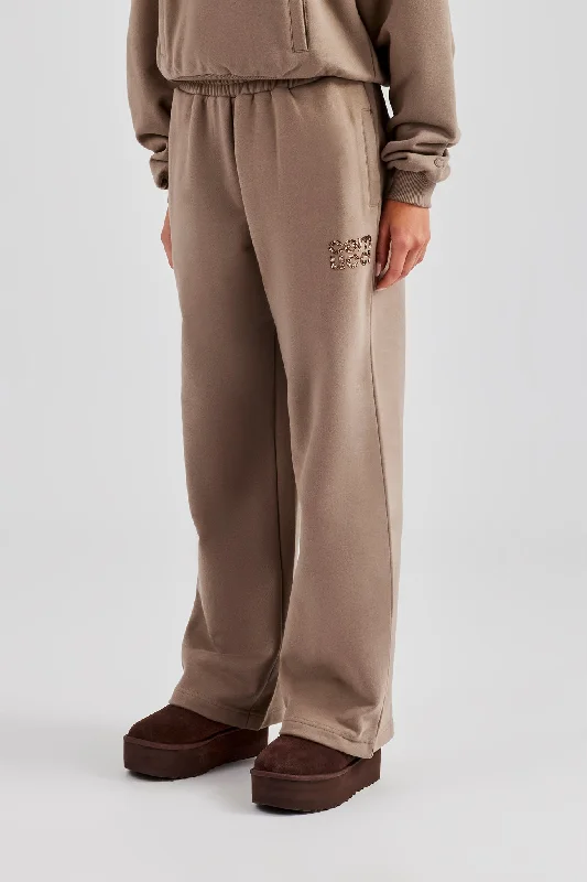 Weekend Offers That Tempt Glitter Applique Wide Leg Jogger - Taupe