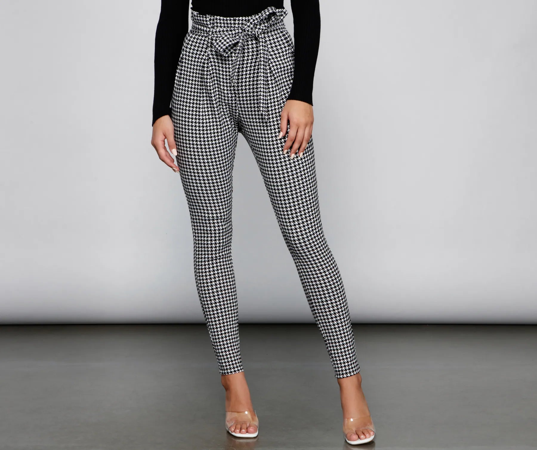 Super Deal Houndstooth Paper Bag Skinny Pants