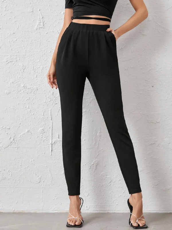 Weekend Bargains Await You Elegant Plain Pocket High Waist Long Women Pants