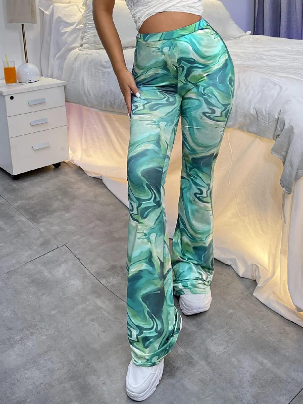 Limited Availability Casual Marble High Waist Long Women Pants