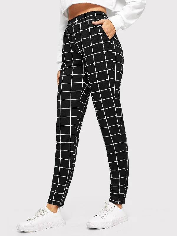 Special Discount Casual Plaid Pocket Natural Long Women Pants