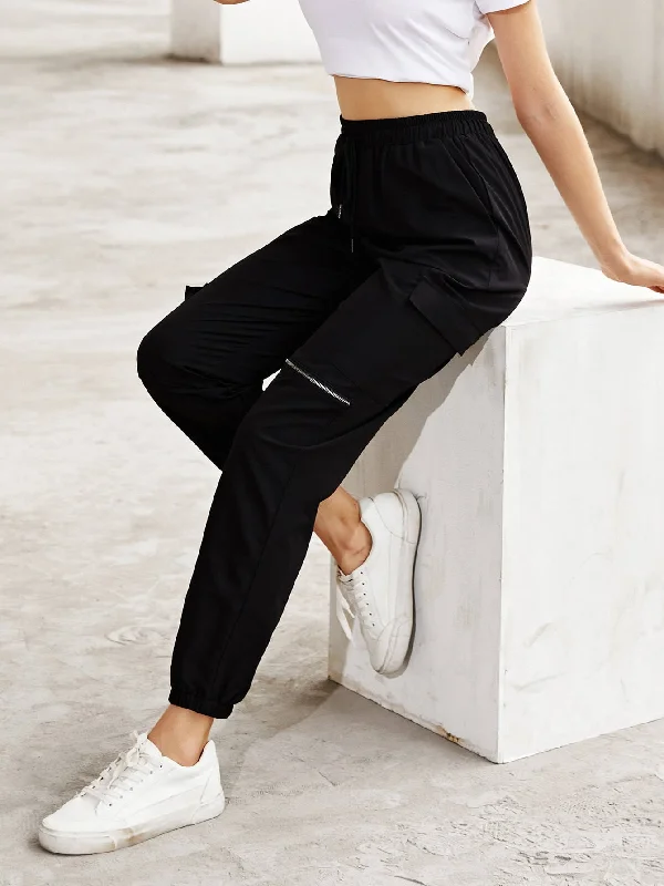 Super Discount Casual Plain Zipper High Waist Cropped Women Pants