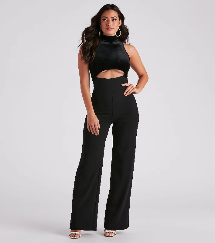 Online Only Chic Diva Velvet Cutout Jumpsuit