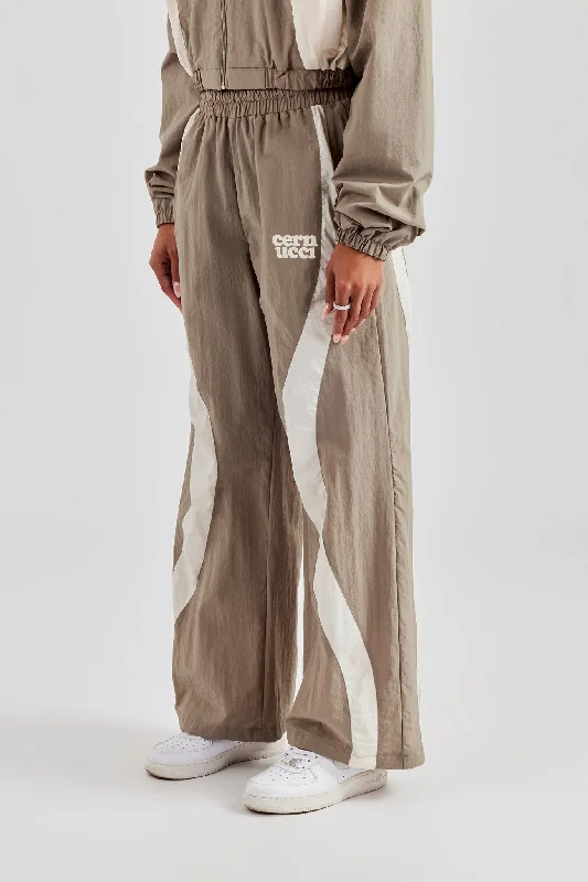 Weekend Bargains to Relish Contrast Panel Nylon  Wide Leg Trouser - Khaki